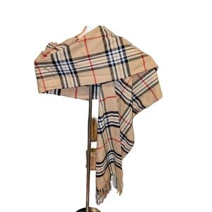 Cozy Camel Knit Sweater Dress with Plaid Scarf